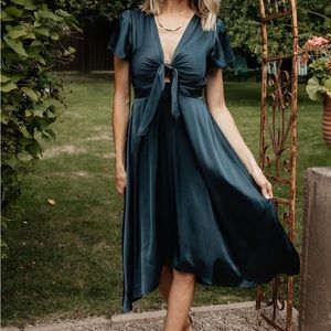 Midnight Blue Satin MIDI dress